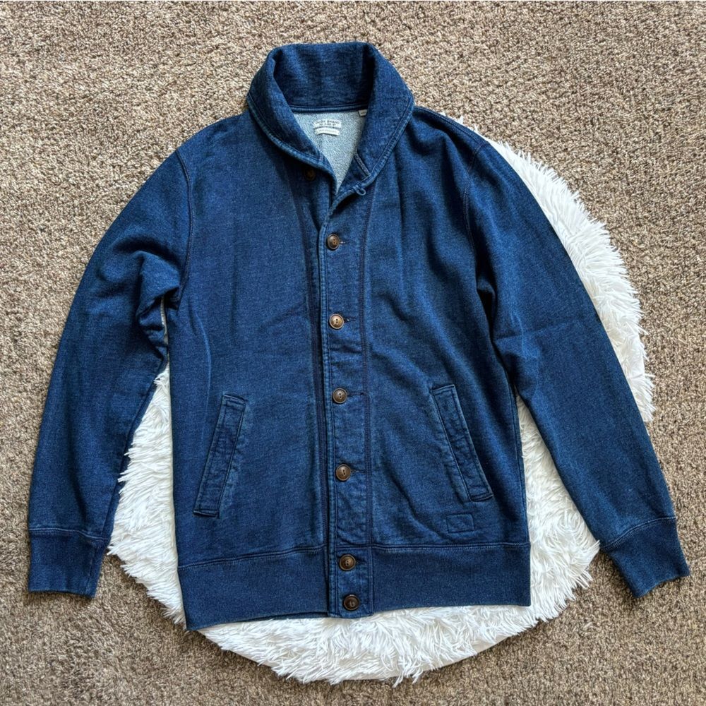 Oobe Brand Cardigan Jacket Blue Button‎ Front Cotton True Indigo Dye Mens Small